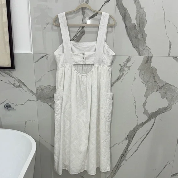 NWT Madewell White Floral Embroidered Textured Cutout Back Midi Dress - Picture 9 of 12